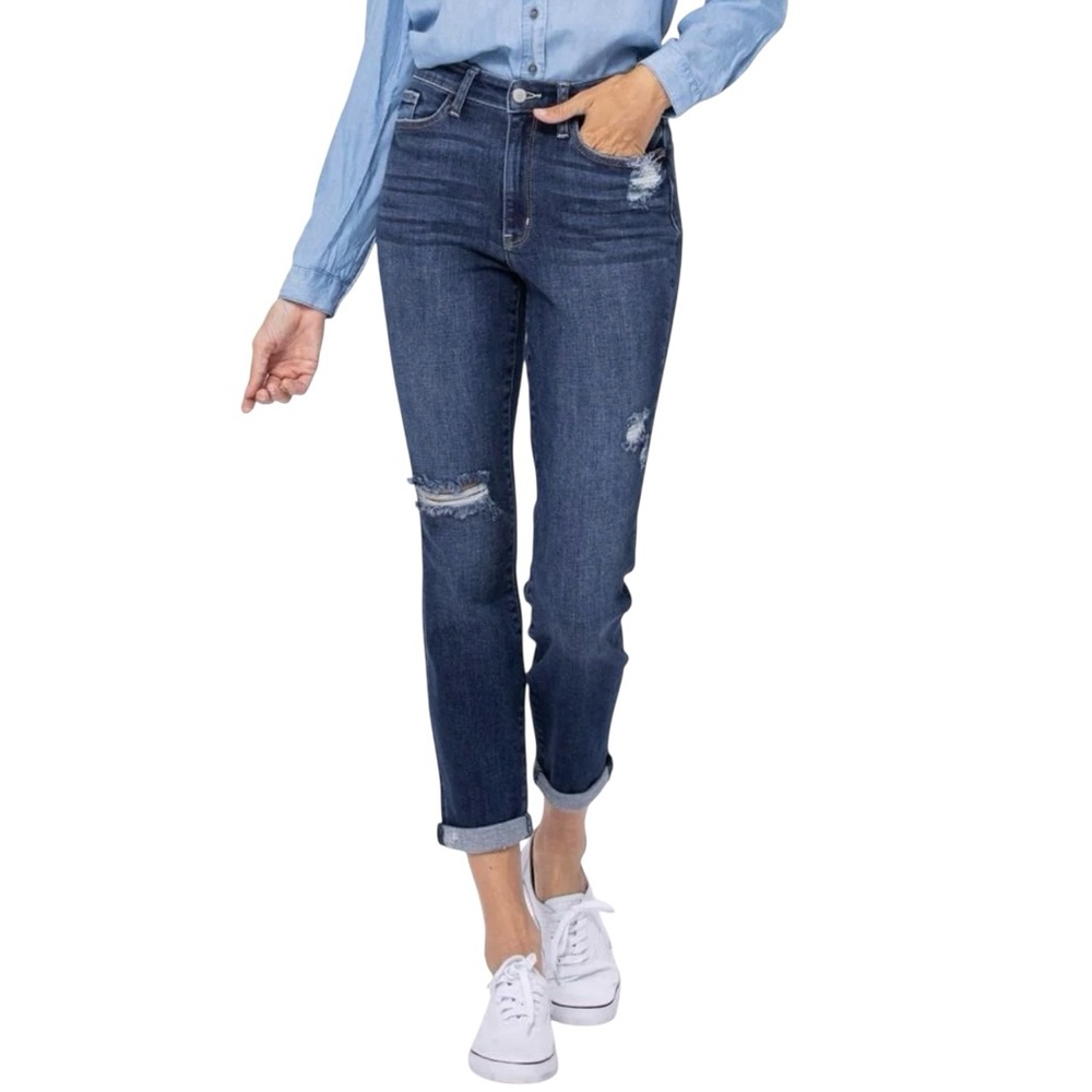 JUDY BLUE Boyfriend Fit High Rise Destroyed Blue Jeans 11/30